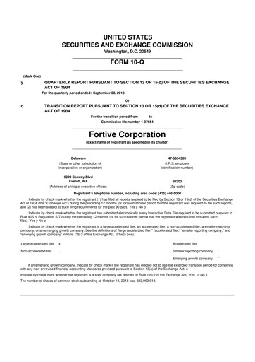 Thumbnail Fortive 10-Q Quarterly Report FY2018 