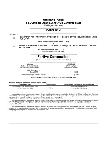Miniature Fortive 10-Q Rapport trimestriel  
