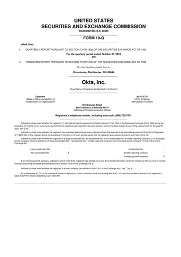 Thumbnail Okta 10-Q Quarterly Report FY2019 