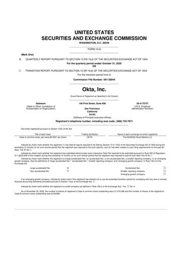 Thumbnail Okta 10-Q Quarterly Report FY2021 