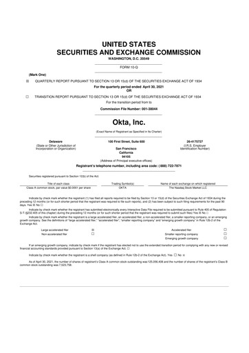 Thumbnail Okta 10-Q Quarterly Report FY2022 