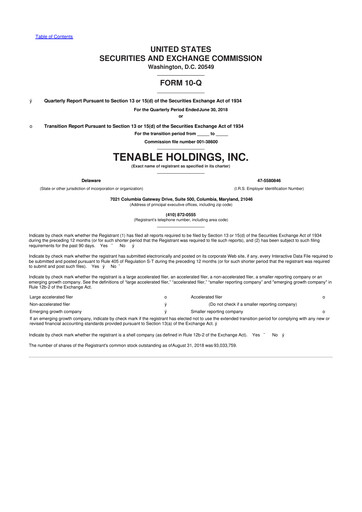 Thumbnail Tenable 10-Q Quarterly Report FY2018 