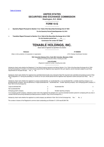 Thumbnail Tenable 10-Q Quarterly Report FY2018 