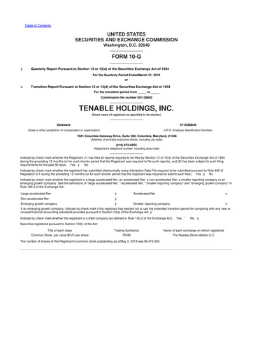Thumbnail Tenable 10-Q Quarterly Report FY2019 