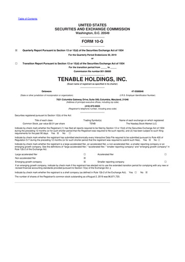 Thumbnail Tenable 10-Q Quarterly Report FY2019 
