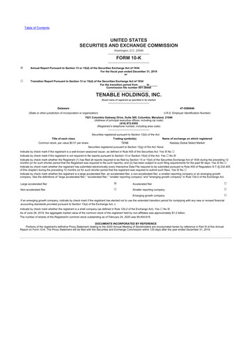 Miniature Tenable 10-K Rapport annuel 2019