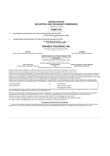 Miniature Tenable 10-K Rapport annuel 2020