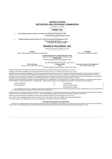 Miniature Tenable 10-K Rapport annuel 2021