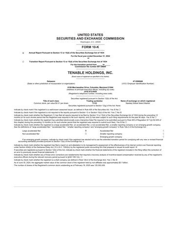 Miniature Tenable 10-K Rapport annuel 2024