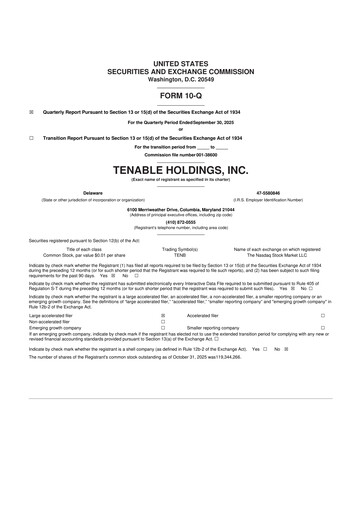 Thumbnail Tenable 10-Q Quarterly Report FY2025 