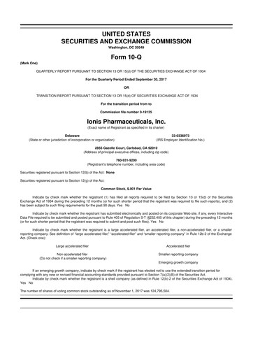 Vorschaubild Ionis Pharmaceuticals
 10-Q Quartalsbericht 2017 