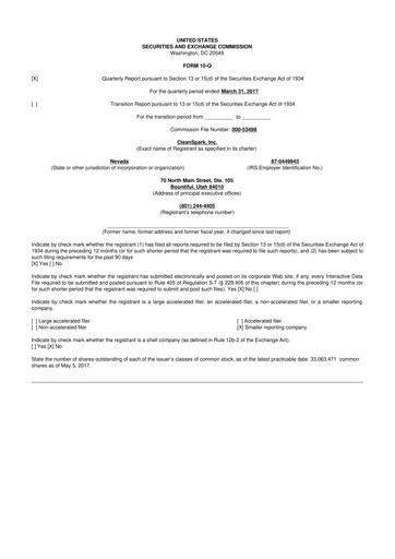 Miniature CleanSpark 10-Q Rapport trimestriel 2016 