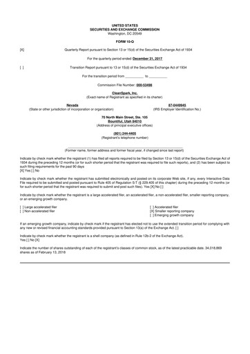 Miniature CleanSpark 10-Q Rapport trimestriel 2018 