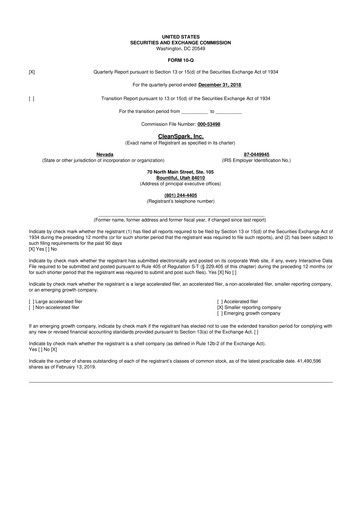 Miniature CleanSpark 10-Q Rapport trimestriel 2019 