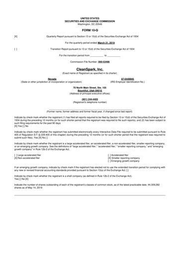 Miniature CleanSpark 10-Q Rapport trimestriel 2019 