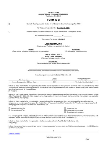 Miniature CleanSpark 10-Q Rapport trimestriel 2021 