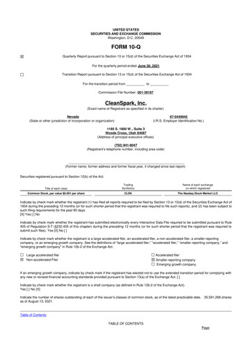 Miniature CleanSpark 10-Q Rapport trimestriel 2021 