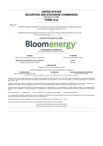Miniature Bloom Energy
 10-Q Rapport trimestriel 2019 