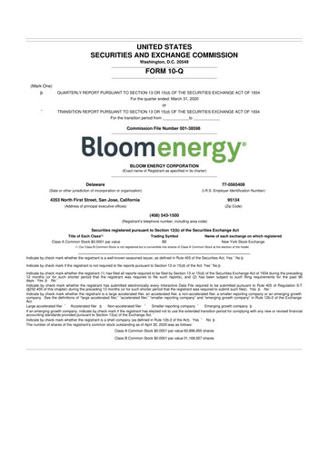 Miniature Bloom Energy
 10-Q Rapport trimestriel 2020 