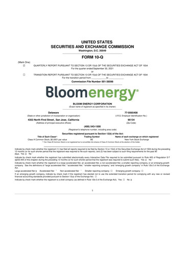Miniature Bloom Energy
 10-Q Rapport trimestriel 2021 