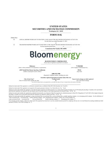 Thumbnail Bloom Energy
 10-K Annual Report 2021