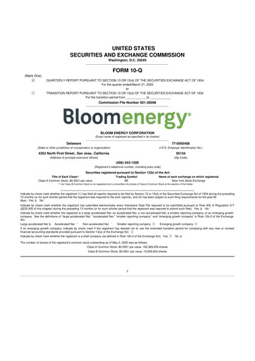 Miniature Bloom Energy
 10-Q Rapport trimestriel 2022 