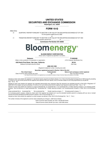 Miniature Bloom Energy
 10-Q Rapport trimestriel 2022 