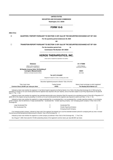 Thumbnail Keros Therapeutics 10-Q Quarterly Report FY2020 