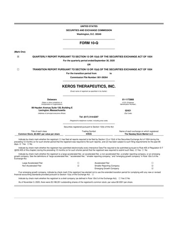 Thumbnail Keros Therapeutics 10-Q Quarterly Report FY2020 