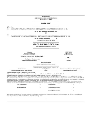 Thumbnail Keros Therapeutics 10-K Annual Report 2020