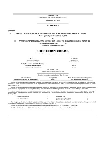Thumbnail Keros Therapeutics 10-Q Quarterly Report FY2021 