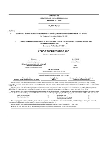 Thumbnail Keros Therapeutics 10-Q Quarterly Report FY2022 