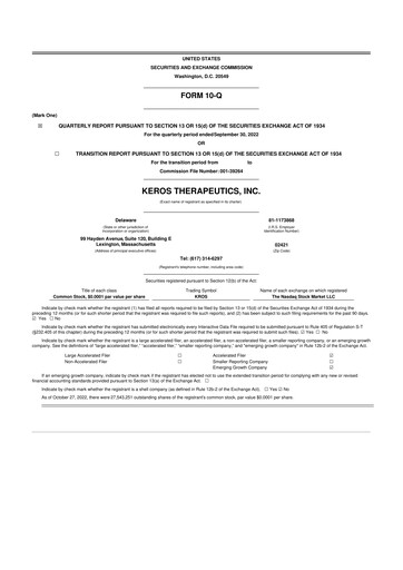 Thumbnail Keros Therapeutics 10-Q Quarterly Report FY2022 