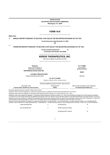 Thumbnail Keros Therapeutics 10-K Annual Report 2022