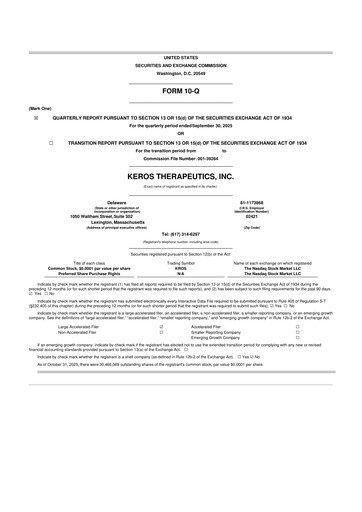 Thumbnail Keros Therapeutics 10-Q Quarterly Report FY2025 