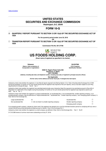 Thumbnail US Foods 10-Q Quarterly Report FY2018 