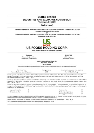 Thumbnail US Foods 10-Q Quarterly Report FY2019 