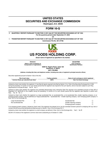 Thumbnail US Foods 10-Q Quarterly Report FY2025 