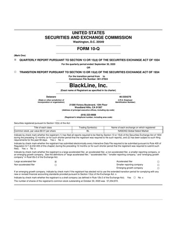 Miniature BlackLine 10-Q Rapport trimestriel 2020 