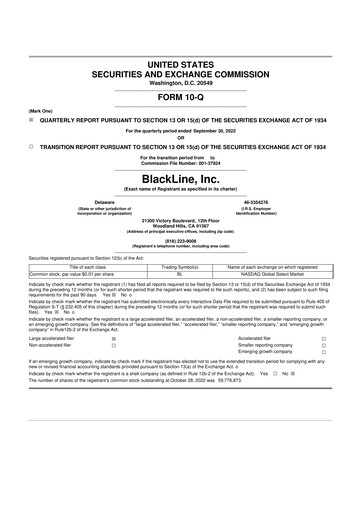 Miniature BlackLine 10-Q Rapport trimestriel 2022 