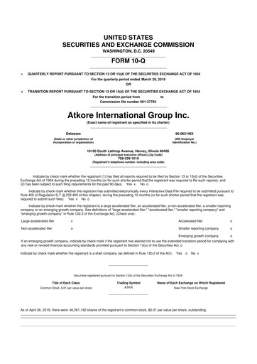 Miniature Atkore 10-Q Rapport trimestriel 2019 