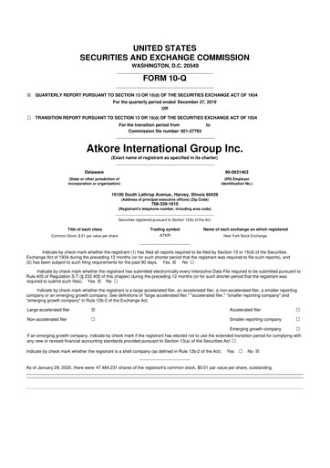 Miniature Atkore 10-Q Rapport trimestriel 2019 