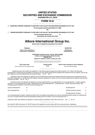 Miniature Atkore 10-Q Rapport trimestriel 2020 