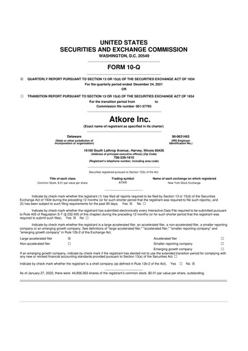 Miniature Atkore 10-Q Rapport trimestriel 2022 