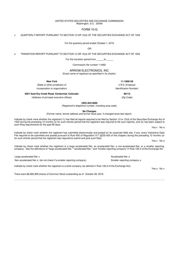 Thumbnail Arrow Electronics
 10-Q Quarterly Report FY2016 