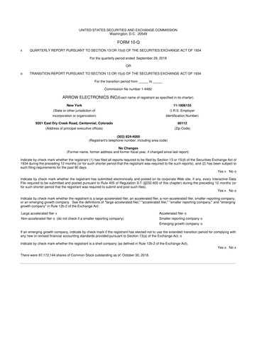 Thumbnail Arrow Electronics
 10-Q Quarterly Report FY2018 