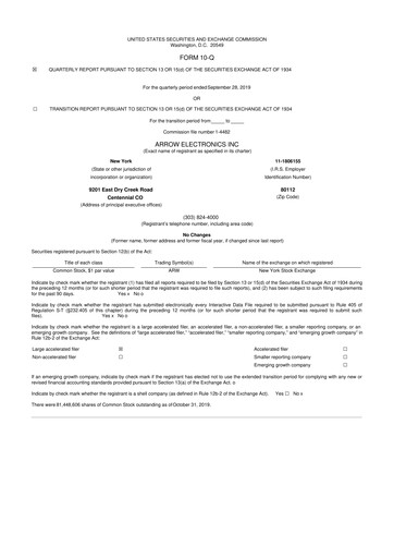 Thumbnail Arrow Electronics
 10-Q Quarterly Report FY2019 