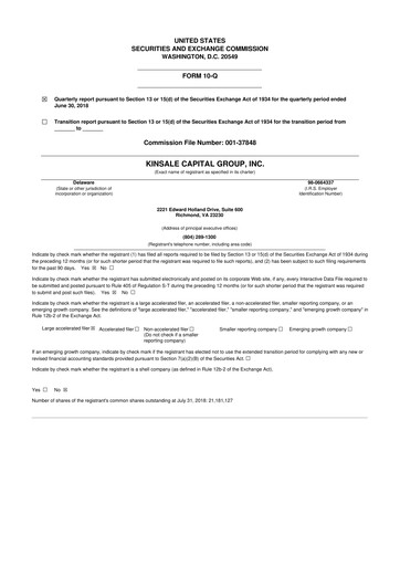 Thumbnail Kinsale Capital Group
 10-Q Quarterly Report FY2018 