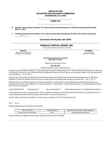 Thumbnail Kinsale Capital Group
 10-Q Quarterly Report FY2019 