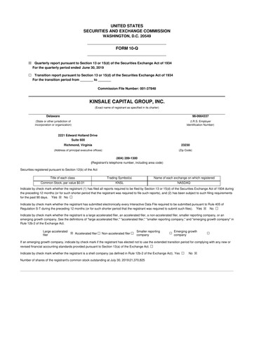 Thumbnail Kinsale Capital Group
 10-Q Quarterly Report FY2019 